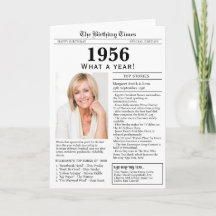 Tarjeta de cumpleaños de periódico de 1956