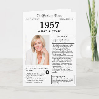 Tarjeta de cumpleaños de periódico de 1957