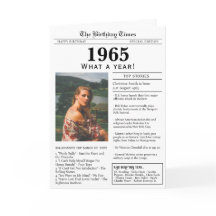 Tarjeta de cumpleaños de periódico de 1965