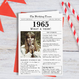 Tarjeta de cumpleaños de periódico de 1965
