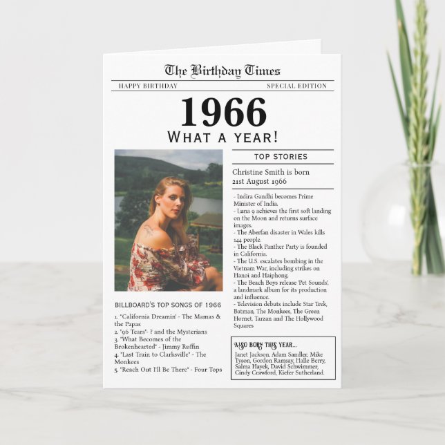 Tarjeta de cumpleaños de periódico de 1966 (Anverso)