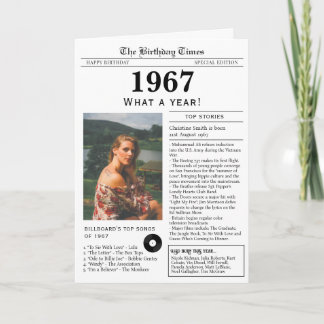 Tarjeta de cumpleaños de periódico de 1967