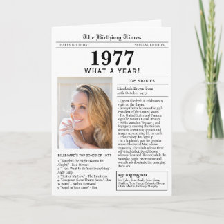 Tarjeta de cumpleaños de periódico de 1977