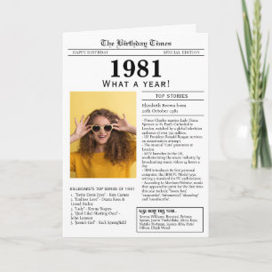 Tarjeta de cumpleaños de periódico de 1981