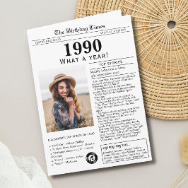 Tarjeta de cumpleaños de periódico de 1990