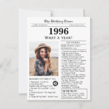 Tarjeta de cumpleaños de periódico de 1996