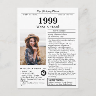 Tarjeta de cumpleaños de periódico de 1999 
