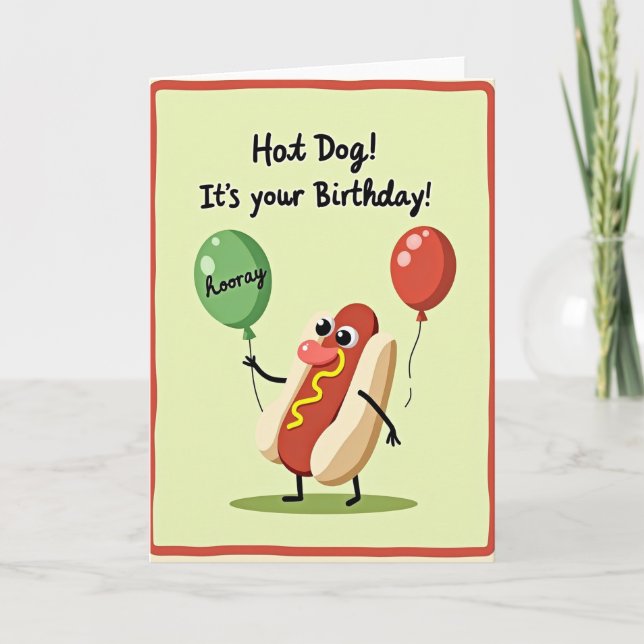 Tarjeta de cumpleaños de perrito caliente con chis (Anverso)