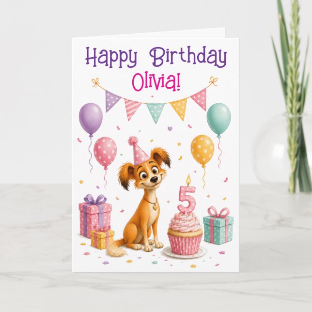 Tarjeta de cumpleaños de perrito lindo para niña 5 (Anverso)