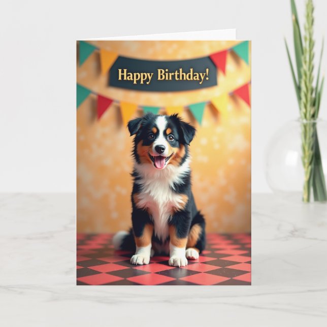 Tarjeta de cumpleaños de perro alegre (Anverso)