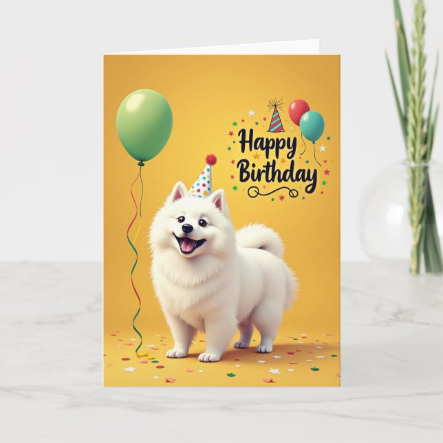 Tarjeta de Cumpleaños de Perro Alegre con Sombrero (Anverso)