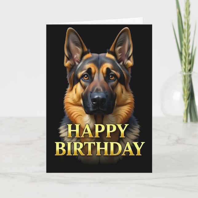 TARJETA DE CUMPLEAÑOS DE PERRO ALSATIANO EN PRIMER (Anverso)
