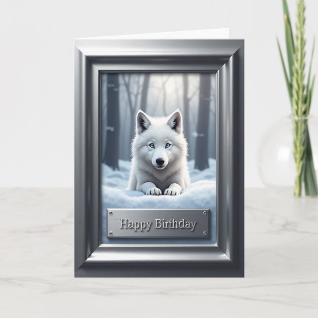 Tarjeta de cumpleaños de perro blanco alegre (Anverso)