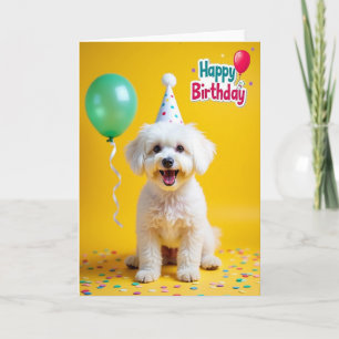 Tarjeta de cumpleaños de perro blanco alegre