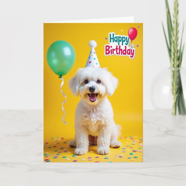 Tarjeta de cumpleaños de perro blanco alegre (Anverso)