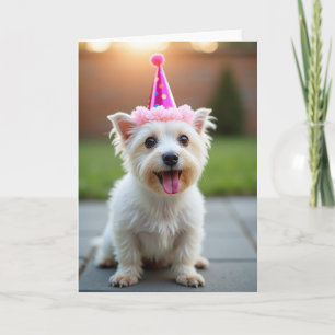Tarjeta de cumpleaños de perro blanco lindo