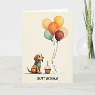 Tarjeta de cumpleaños de perro con acuarela