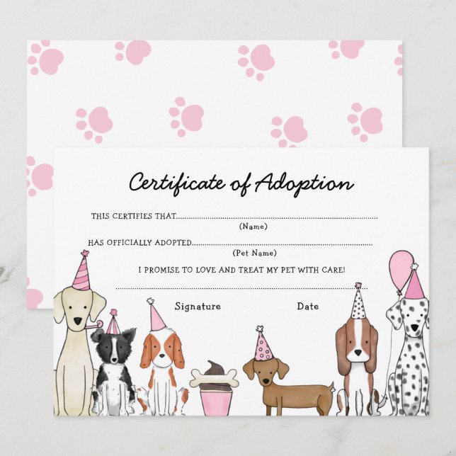 Tarjeta de cumpleaños de perro con certificado de  (Anverso / Reverso)