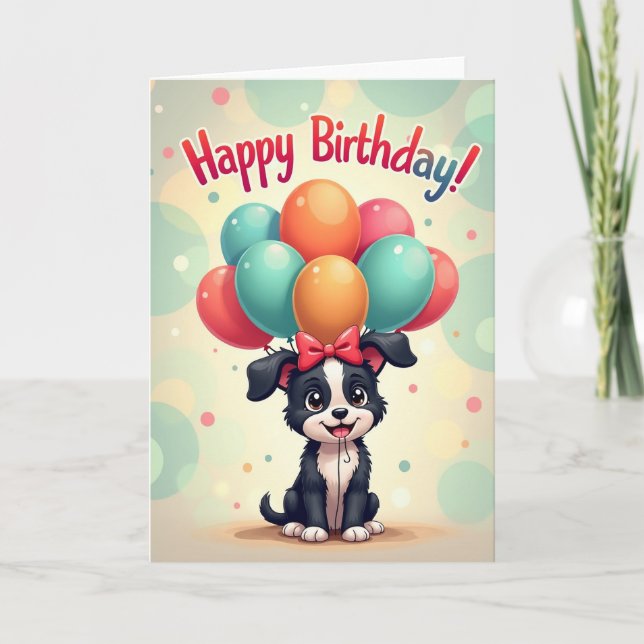 Tarjeta de cumpleaños de perro con globos (Anverso)