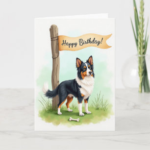 Tarjeta de cumpleaños de perro con hierba