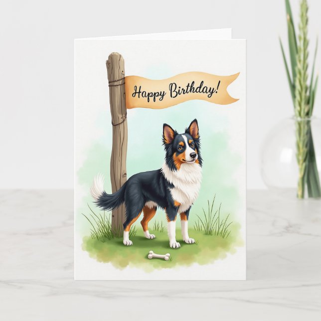 Tarjeta de cumpleaños de perro con hierba (Anverso)