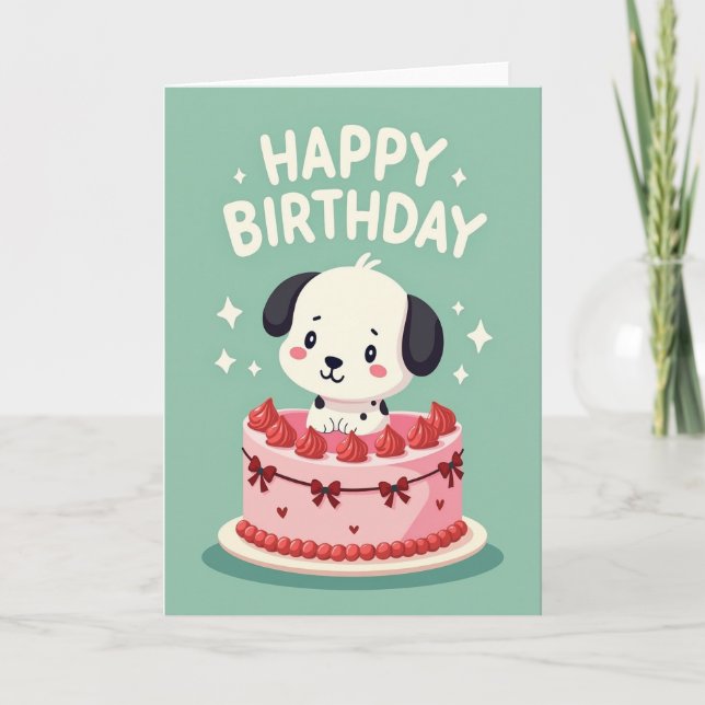Tarjeta de cumpleaños de perro con pastel (Anverso)