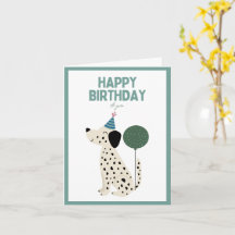 Tarjeta de cumpleaños de perro dálmata con un verd