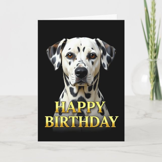 TARJETA DE CUMPLEAÑOS DE PERRO DALMATA EN PRIMER P (Anverso)