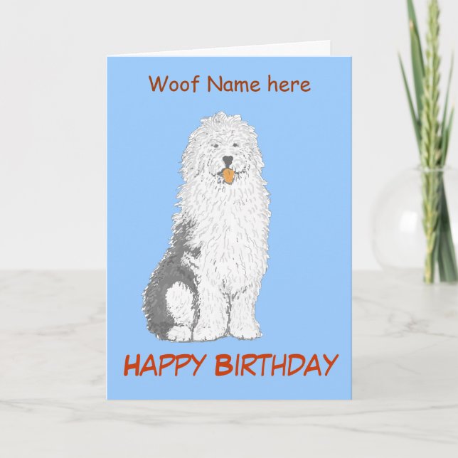 Tarjeta de cumpleaños de perro de oveja inglesa an (Anverso)