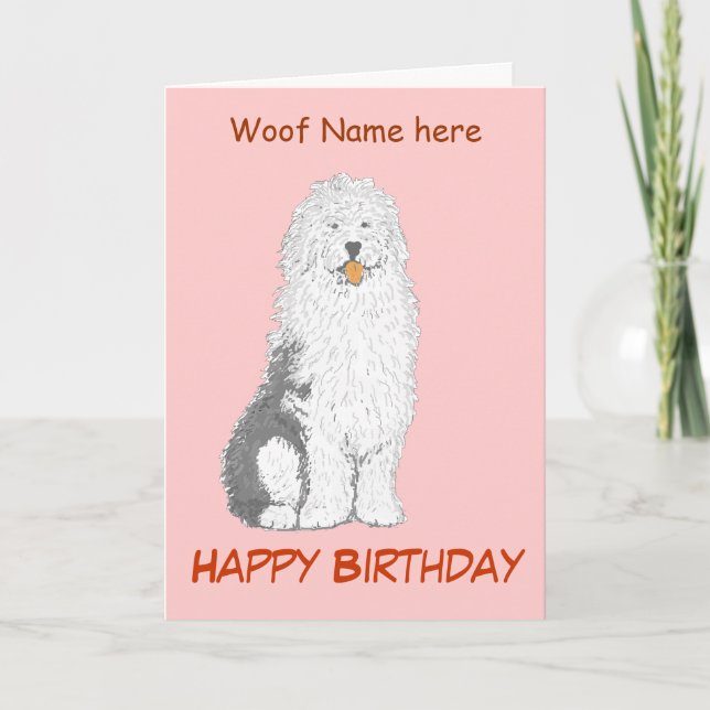 Tarjeta de cumpleaños de perro de oveja inglesa an (Anverso)