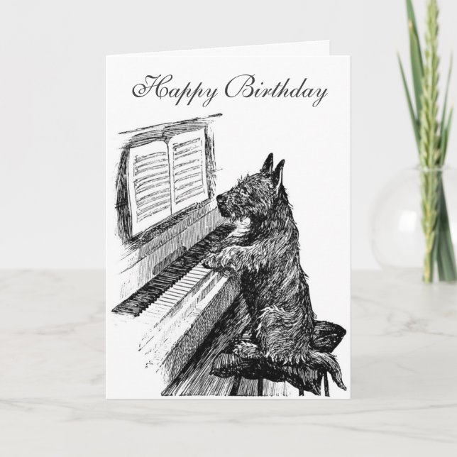 Tarjeta de cumpleaños de perro de piano (Anverso)