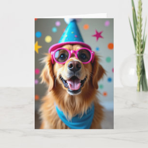 Tarjeta de cumpleaños de perro dorado alegre