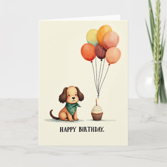 Tarjeta de cumpleaños de perro dulce con acuarela (Anverso)
