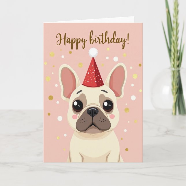Tarjeta de cumpleaños de perro dulce con sombrero (Anverso)