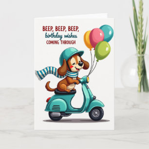 Tarjeta de cumpleaños de perro en scooter