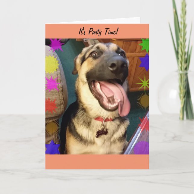 Tarjeta de cumpleaños de perro feliz por hora de f (Anverso)