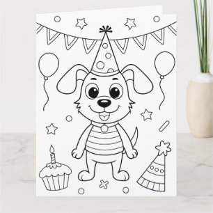 Tarjeta de Cumpleaños de Perro Lindo para Colorear