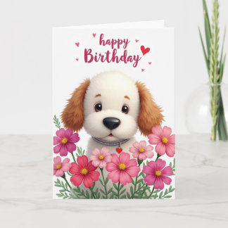 Tarjeta de cumpleaños de perro lindo y esponjoso