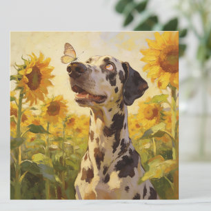 Tarjeta de cumpleaños de perro lindo y girasol par