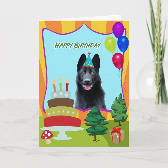 Tarjeta de cumpleaños de perro pastor alemán negro (Anverso)