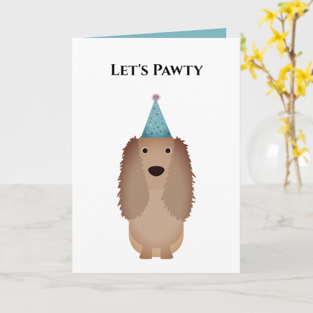 Tarjeta de cumpleaños de perro, pawty Cocker Spani (flor amarilla)