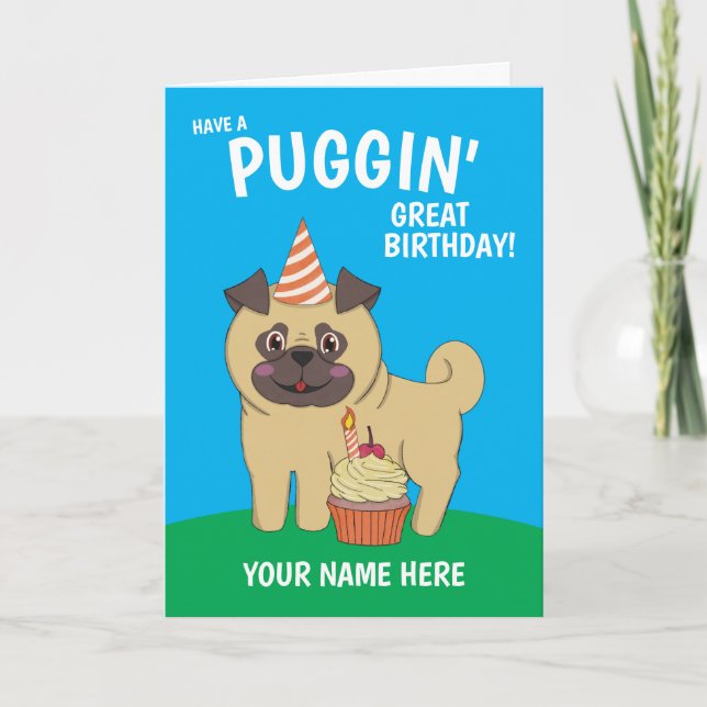 Tarjeta de cumpleaños de perro Pug Kawaii (Anverso)
