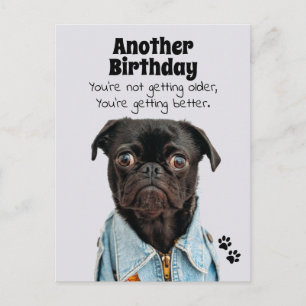 Tarjeta de cumpleaños de perro Pug Mejorando