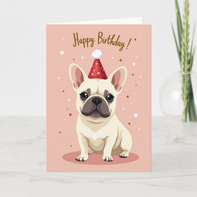 Tarjeta de cumpleaños de perro rosa alegre (Anverso)
