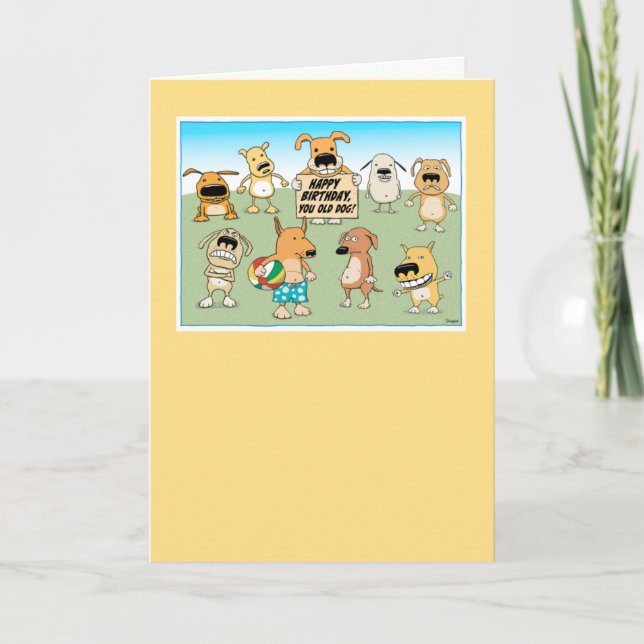 Tarjeta de cumpleaños de perro viejo, fácil y dive (Anverso)