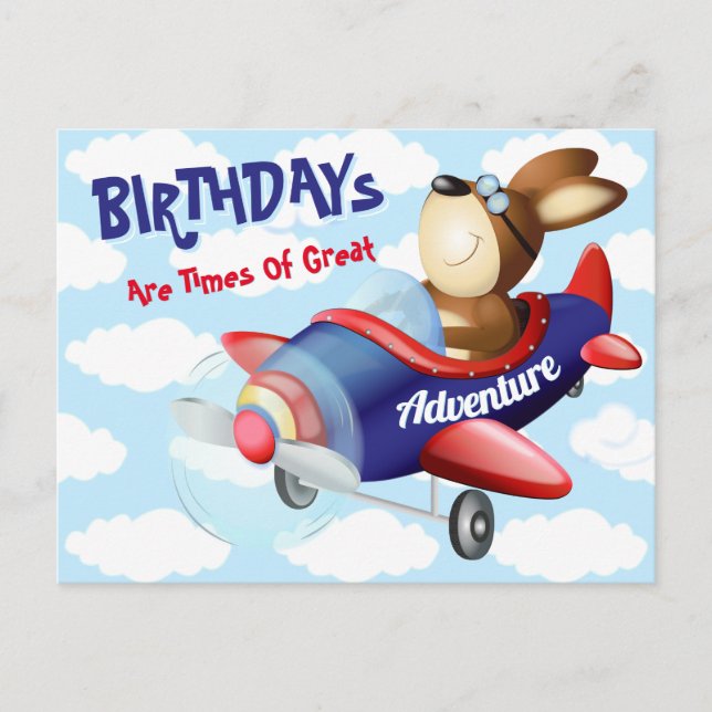 Tarjeta de cumpleaños de perro volando en avión (Anverso)