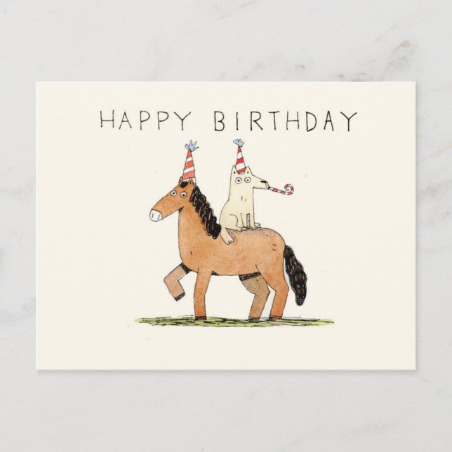 tarjeta de cumpleaños de perro y caballo lindo (Anverso)