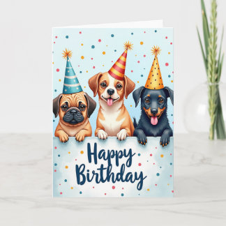 Tarjeta de cumpleaños de perros con sombrero de fi