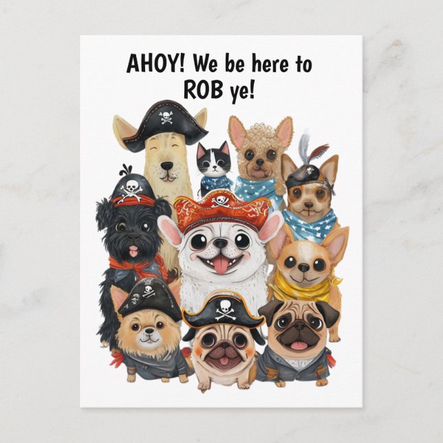 Tarjeta de cumpleaños de perros piratas divertida  (Anverso)