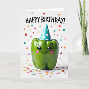 Tarjeta de cumpleaños de personaje verde alegre